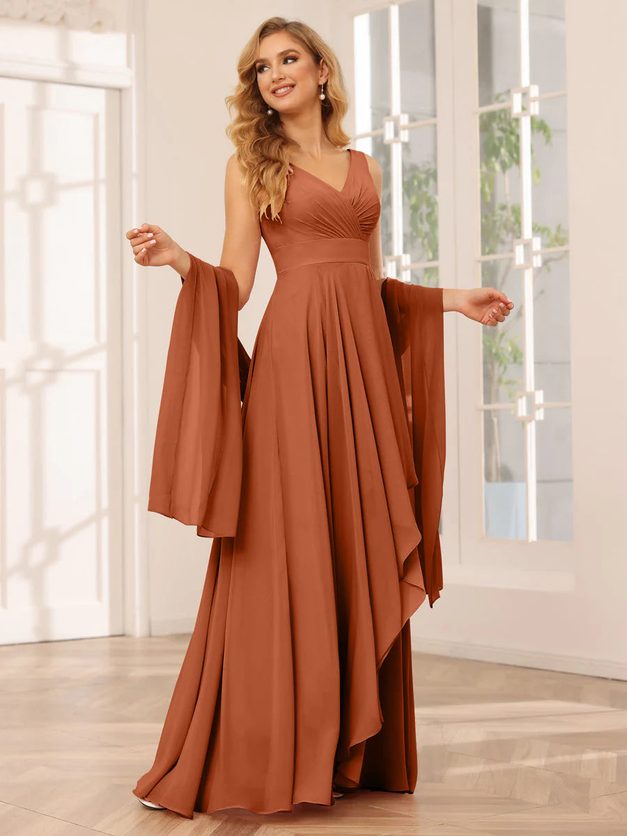 Women's Plus-Size Casual Outfit A-Line/Princess V-Neck Asymmetrical Bridesmaid Dresses With Ruffles