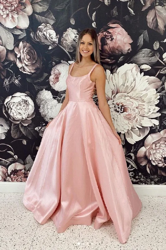 Formal Attire For Women SIMPLE PINK SATIN LONG PROM DRESS PINK SATIN FORMAL DRESS   cg18457