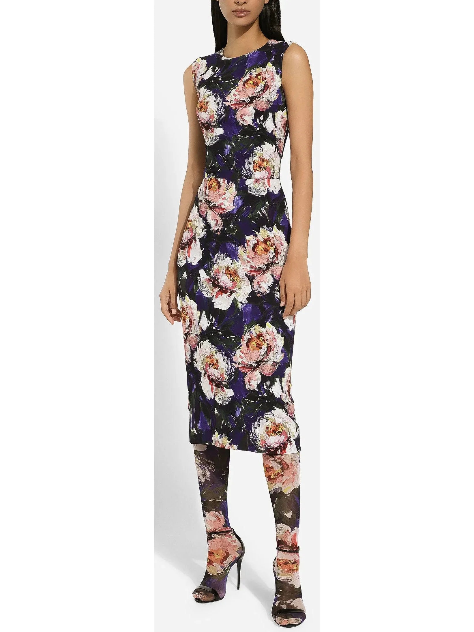 Women's Work Outfit Cady Sheath Sleeveless Dress with Peony Print