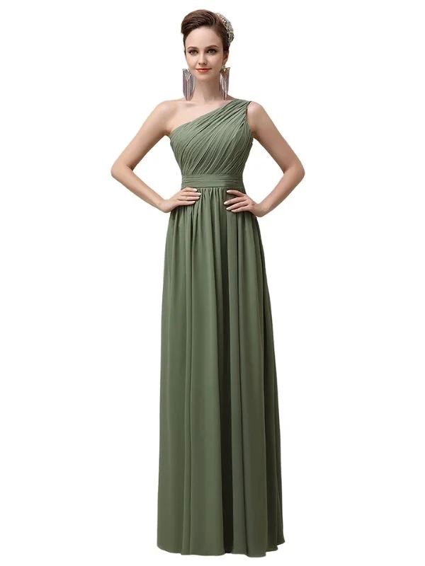 Women's Functional Outdoor Garments Charming One-shoulder A-line Chiffon Floor-Length Long Bridesmaid Dresses