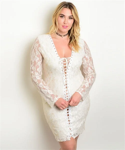 Formal Outfit For Women Vintage Charm Women's Plus Size Ivory with Gold Shimmer Lace Bodycon Dress