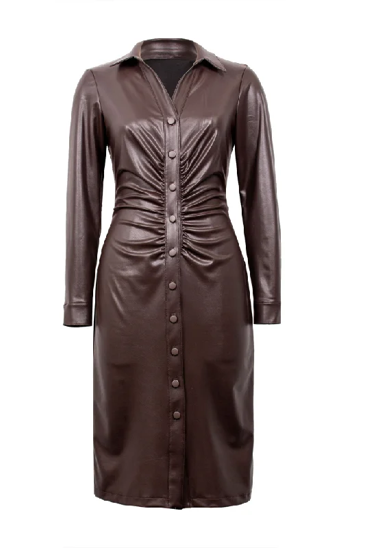 Casual Attire For Women Faux Leather Shirt Dress