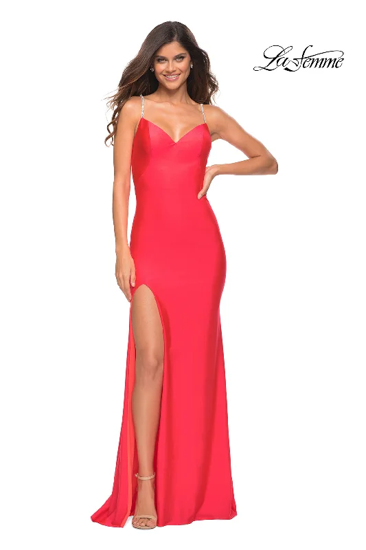 Women's Trendy Outfit La Femme 30602 Sweetheart Gown with Rhinestone Straps with Leg Slit