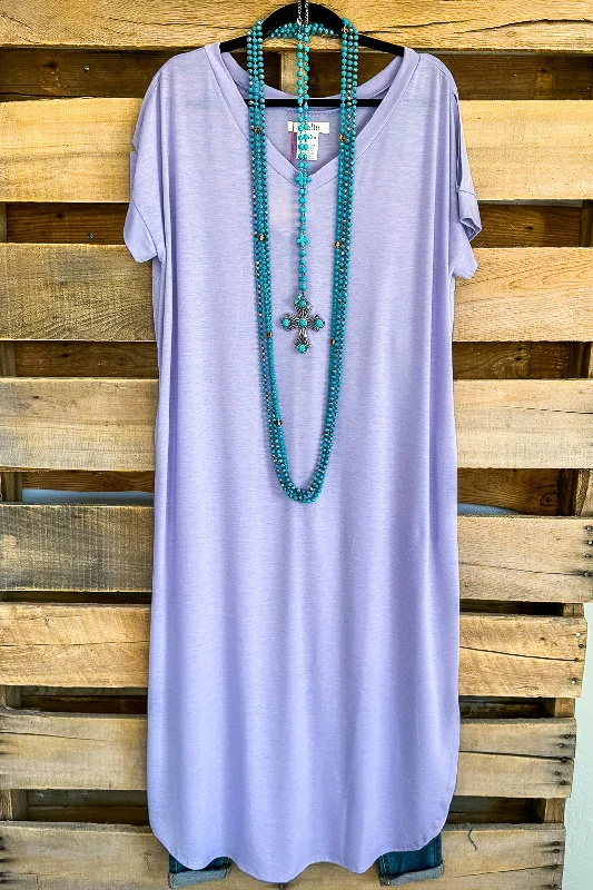 Stylish Women's Garments Cold Shoulder T-shirt Dress - Lavender