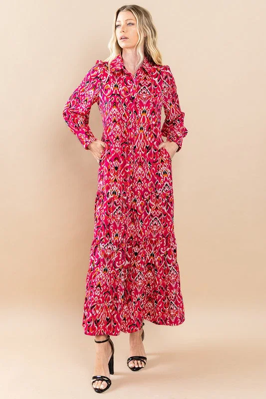 Women's Clothing Fuchsia Midi Shirt Dress