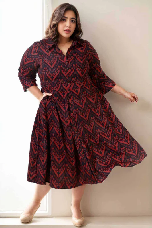 Women's Plus-Size Attire Plus Size Maroon Printed Crepe Shirt Dress