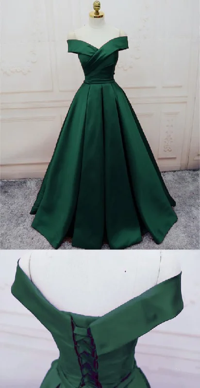 Women's Outdoor Attire Emerald dark green satin senior grad prom dress          cg23464