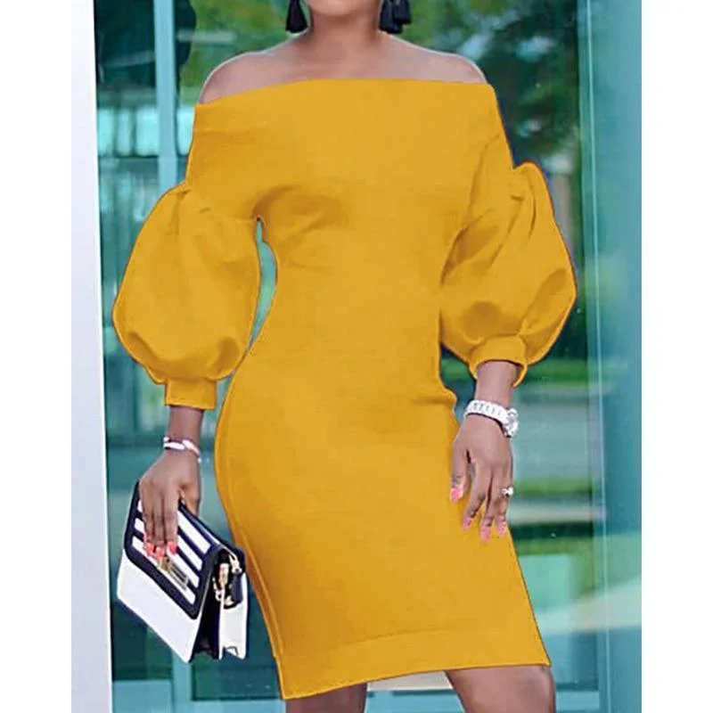 Women's Resort Apparel Today Only FashionSierra - Puff sleeve off shoulder bodycon dress