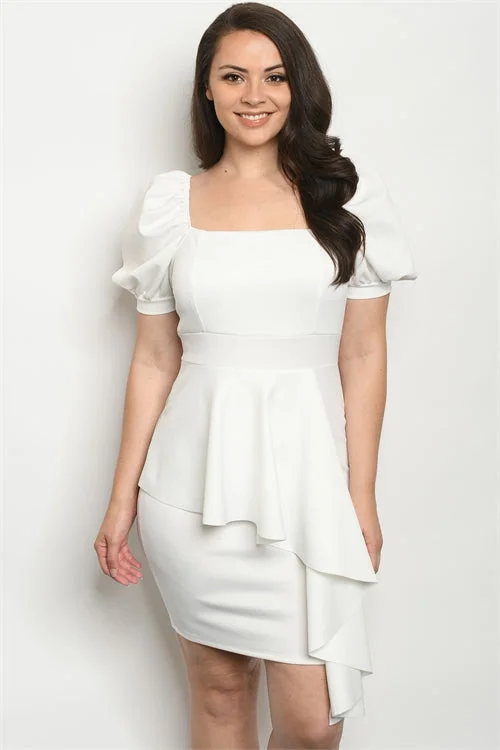 Women's Clothing For Everyday Wear Casual Elegance White Ruffled Peplum Plus Size Bodycon Dress