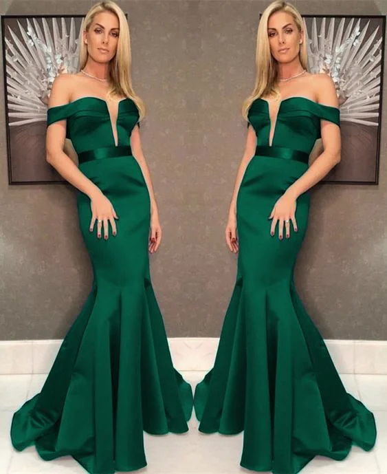 Women's Fashionable Clothing Sets Sexy Off The Shoulder Long Satin Mermaid Evening prom Dresses  cg7864