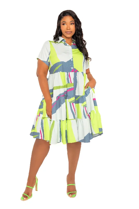 Women's Luxury Attire Print Tiered Mini Shirt Dress