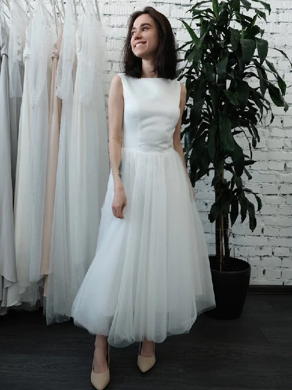 Modern Women's Outfit Ankle Length Long Satin Tulle Wedding Dresses, Simple Vintage Wedding Dresses, Newest Wedding Dresses