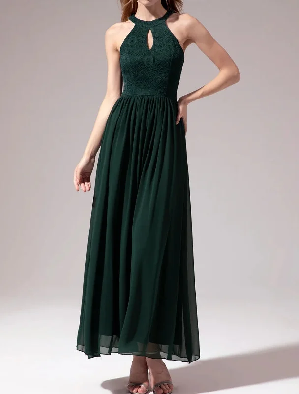 Women's Trendy Activewear Apparel Halter Long Lace Bridesmaid Dress