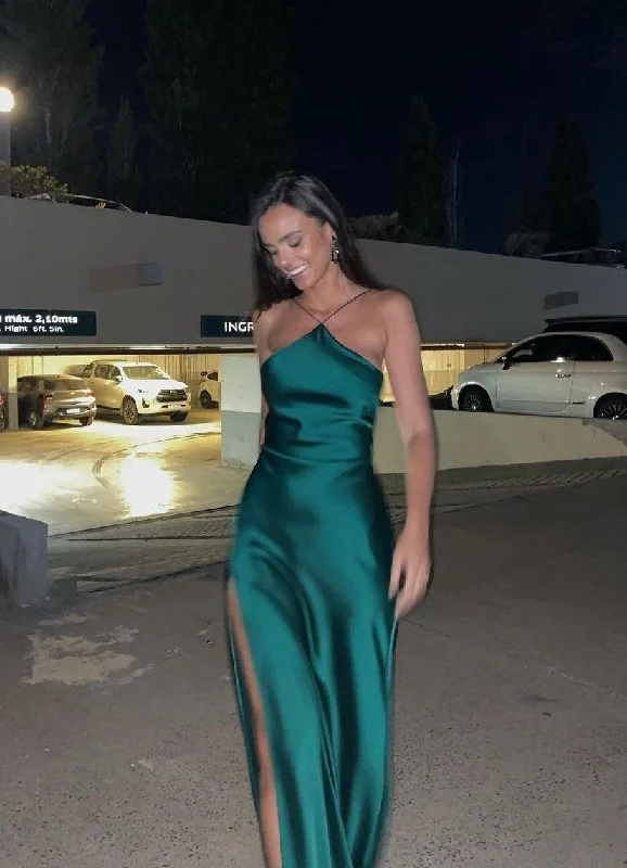 Women's Weekend Outfit Sexy Green Sleeveless Evening Dress With Split Y5254