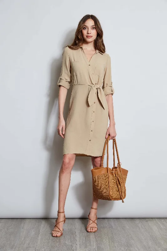 Women's Romantic Outfit Utility Tie Shirt Dress