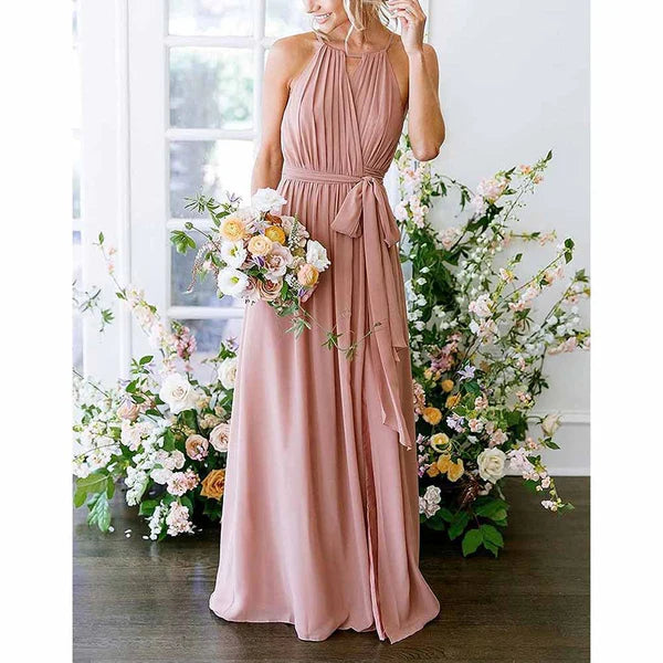 Women's Activewear Outfit Halter Chiffon Bridesmaid Dress Long A-Line Weddign Guest Dresses