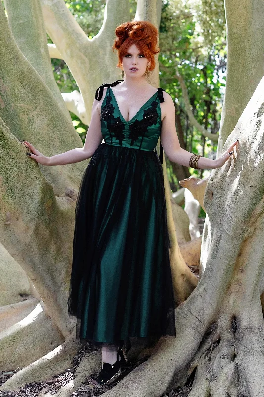 Women's Comfortable Lounge Garments Forest Green Embellished Ribbon Gown