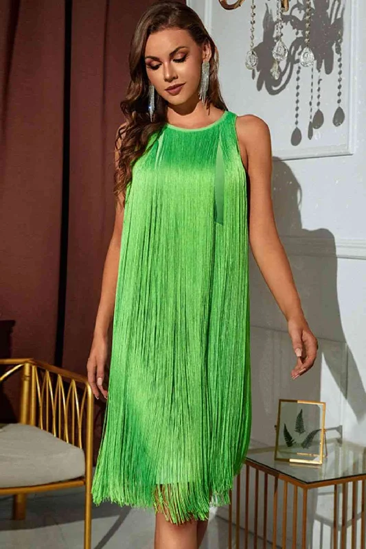 Women's Evening Garments Sleeveless Round Neck Fringe Dress