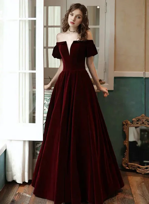 Women's Sports Apparel A-Line Princess Velvet Off Shoulder Simple Long Party Dress Velvet Bridesmaid Dress