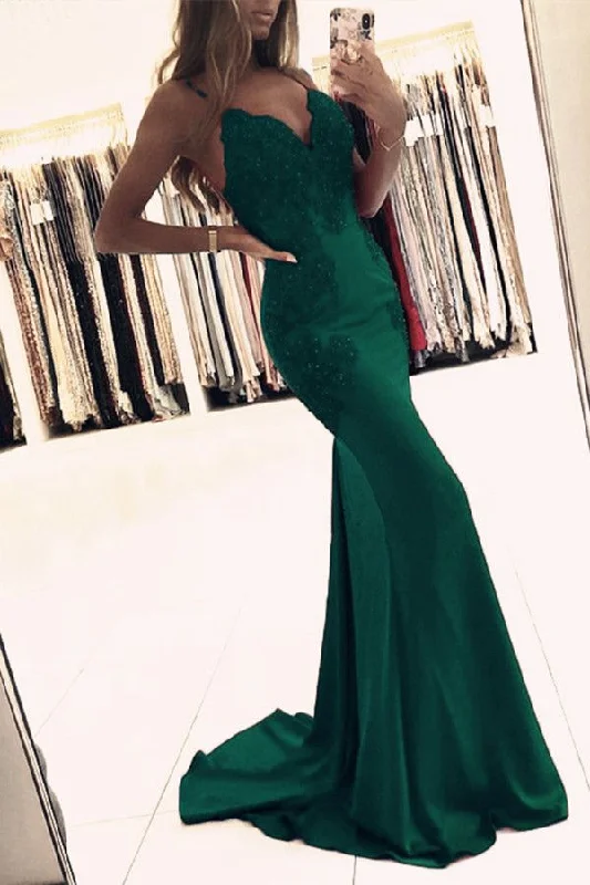 Charming Women's Clothes For Special Events Mermaid green sleeveless v-neck spaghetti-straps applique beaded evening dress Y1188