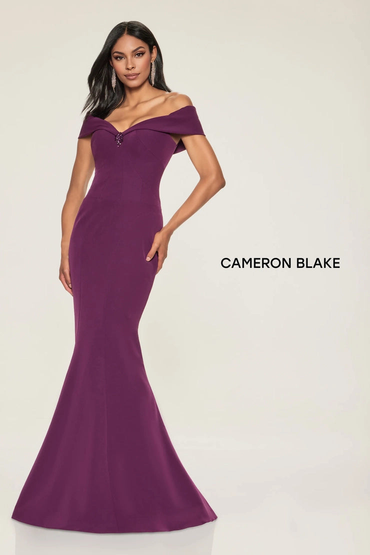 Women's Professional Garments Off the Shoulder Mermaid Crepe Gown | Mink, Aubergine