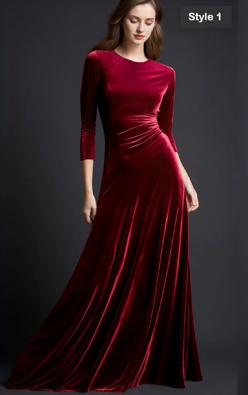 Women's Chic Outerwear Garments Autumn Winter Elegance Velvet Dress Vintage Simple Customized Version Bridesmaid Gown