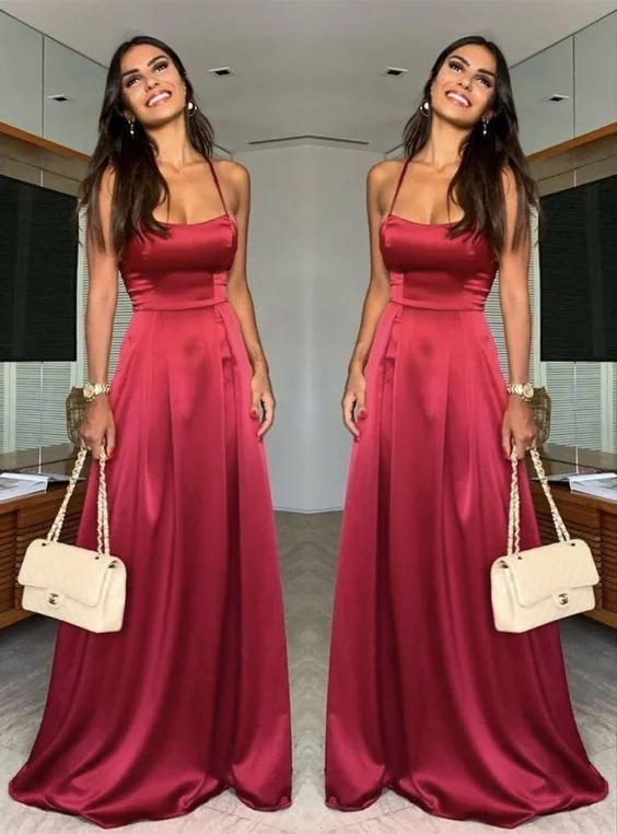 Vintage-Inspired Women's Clothes Elegant long burgundy soft satin prom dresses    cg19936