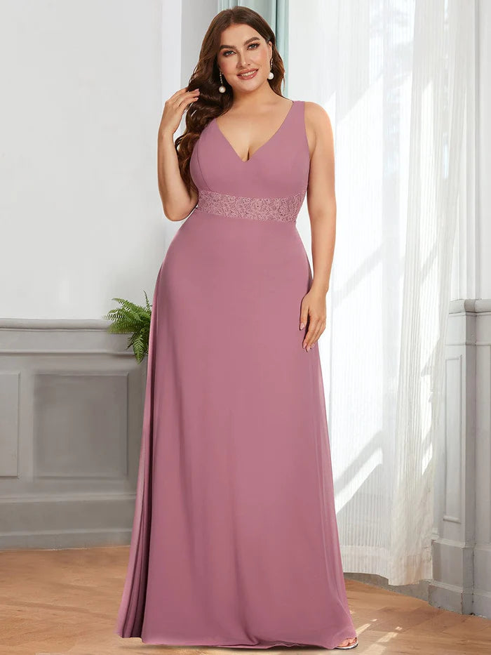 Women's Holiday Apparel Plus Size Backless Lace A-Line Chiffon Bridesmaid Dress