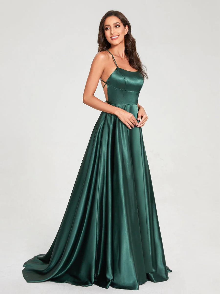 Formal Garments For Women A-Line/Princess Spaghetti Straps Sleeveless Floor-Length Split Side Backless Bridesmaid Dresses