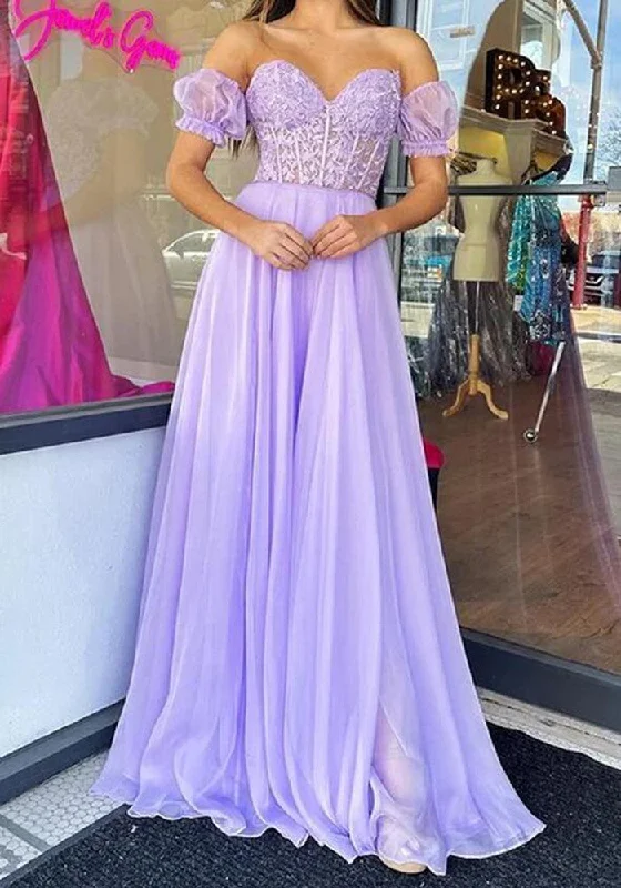 Women's Sports Apparel Women Lilac Chiffon Appliques Prom Dresses Long A-Line Evening Gowns Formal Party Dress YPD394