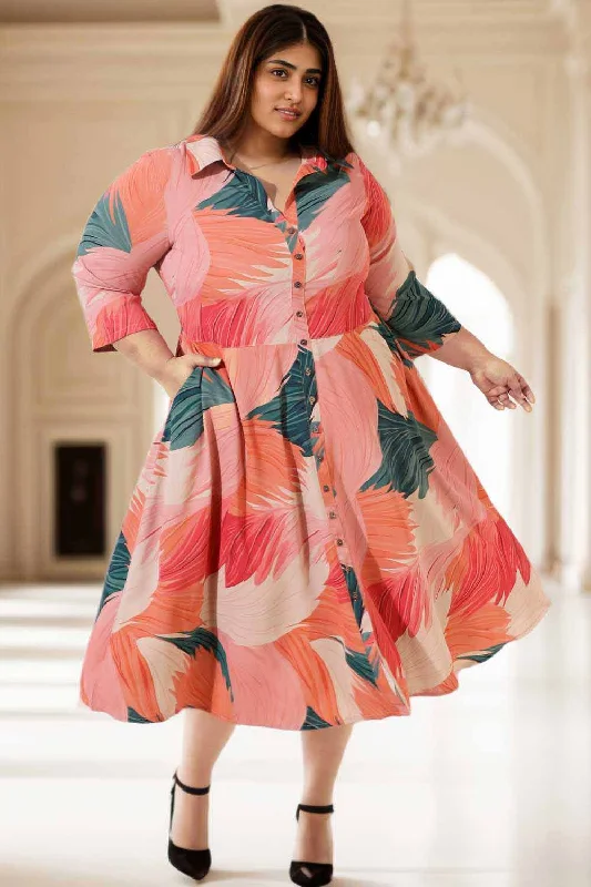 Women's Festive Attire Plus Size Bright Tropical Crepe Shirt Dress