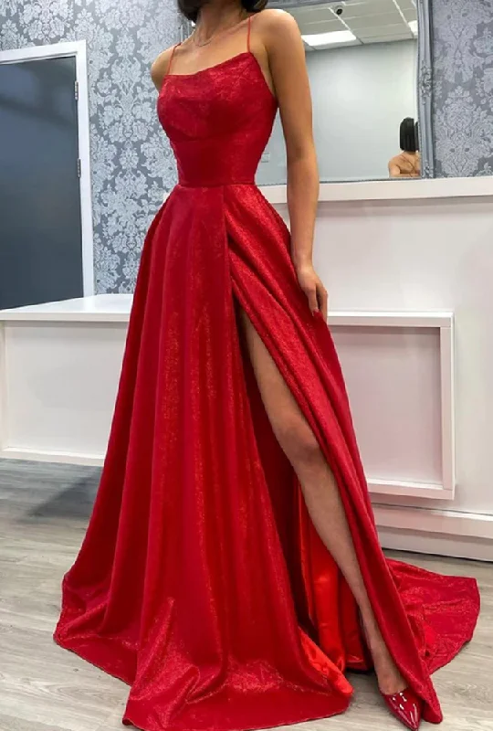 Women's Professional Outfit Women Side Slit Prom Dresses Long Satin Evening Party Dress YPD070