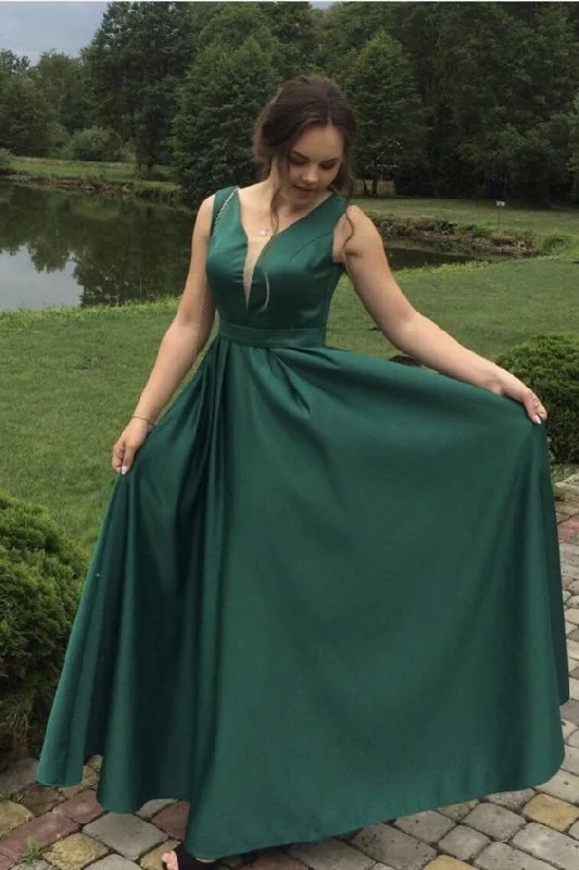 Women's Workout Clothing Long Green Satin Formal prom Dress    cg19724