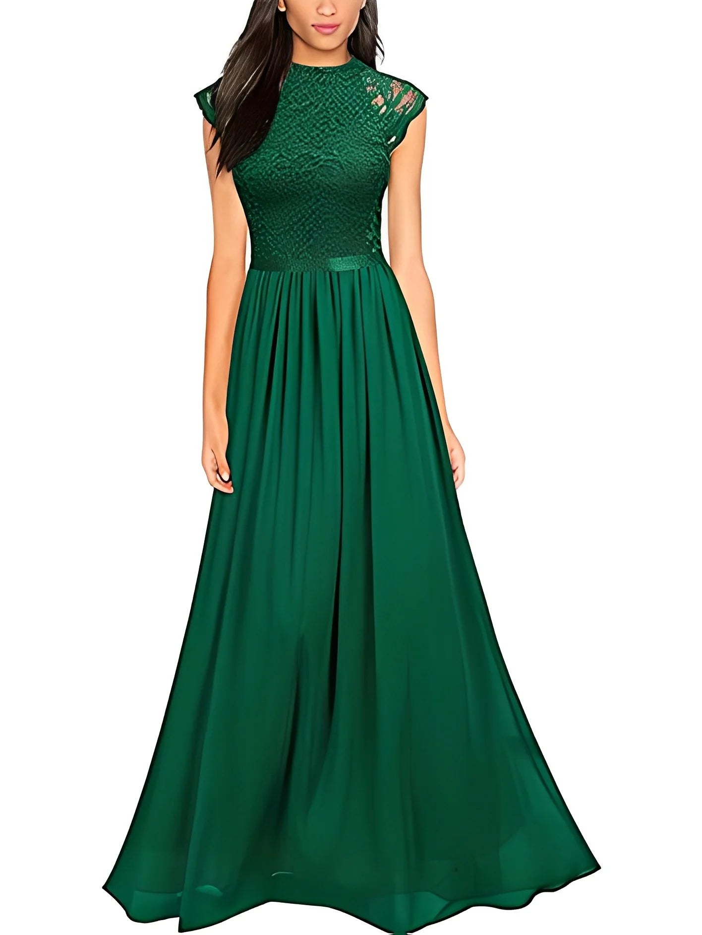 Women's Occasion Wear Clothes A Line Jewel Neck Sleeveless Floor-Length Bridesmaid Dresses with Lace