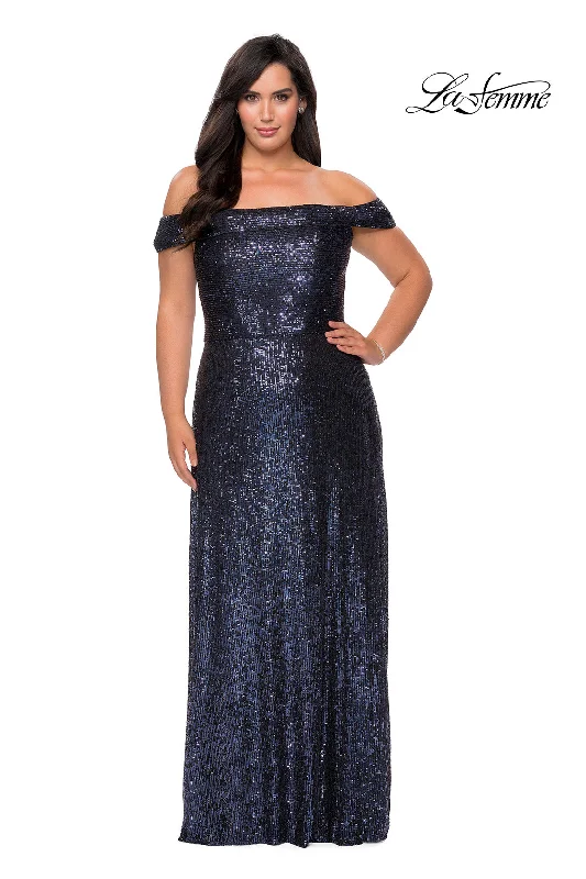 Women's Transitional Outfit La Femme 28988 Plus Size Sequin Off The Shoulder Gown