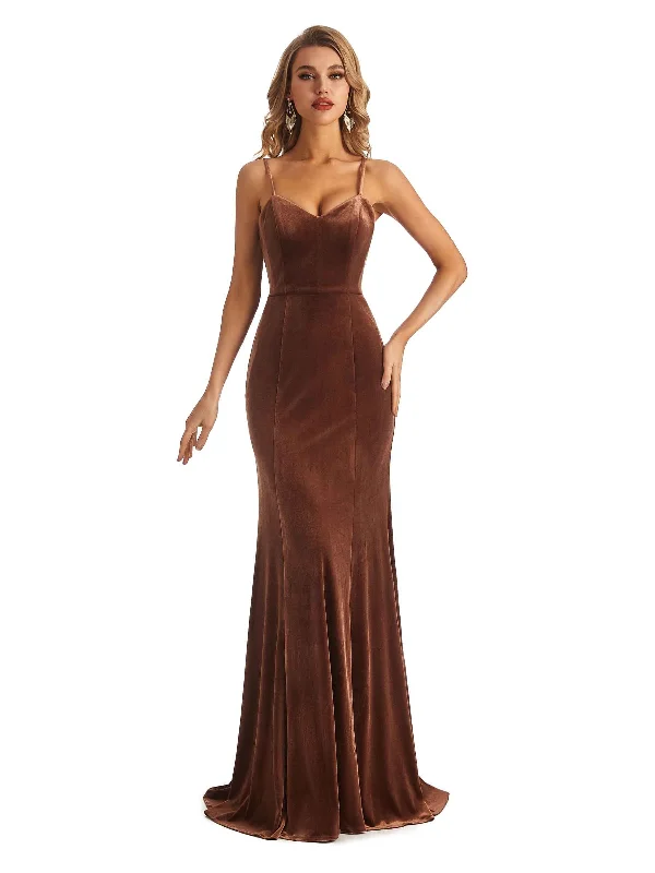 Women's Casual Wear Outfit Elegant V-Neck Mermaid Spaghetti Straps Velvet Long Bridesmaid Dresses