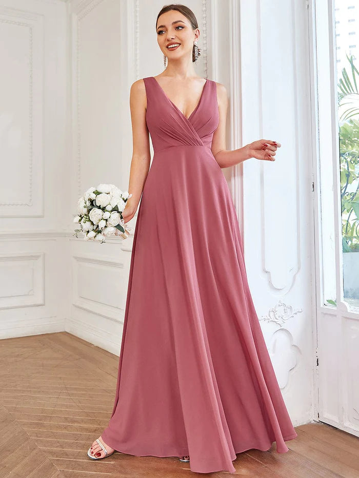 Women's Evening Apparel Sleeveless Lace Back Chiffon A-Line Bridesmaid Dress