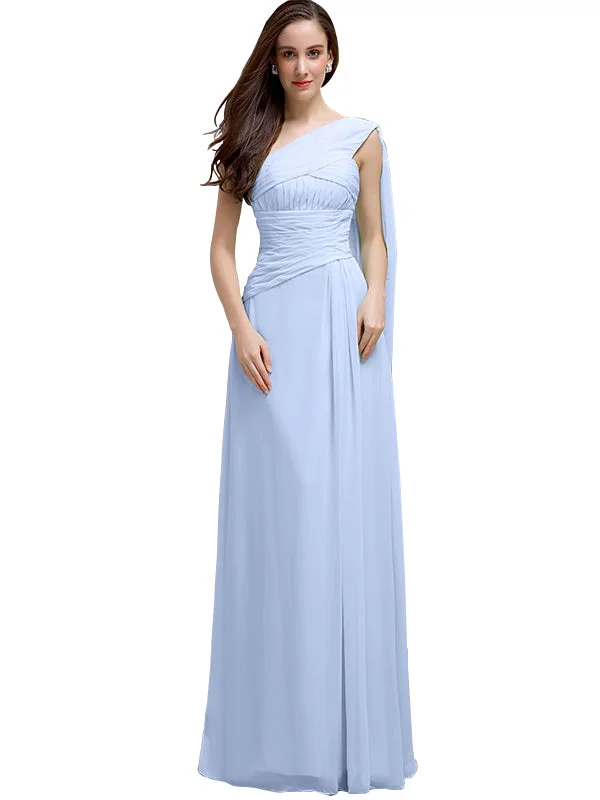 Women's Clothes For The Office Chiffon A-line One-Shoulder Sleeveless Floor-Length Bridesmaid Dresses