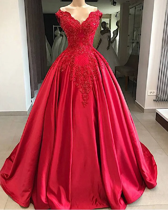 Affordable Trendy Clothes For Women Cap Sleeve Cotillion Red Ball Gown Prom Gown  Robe De Soiree PL841