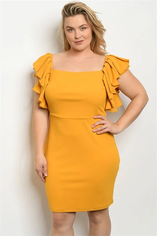 Women's Clothes For The Office Luxe Layering Mustard Yellow Plus Size Bodycon Dress