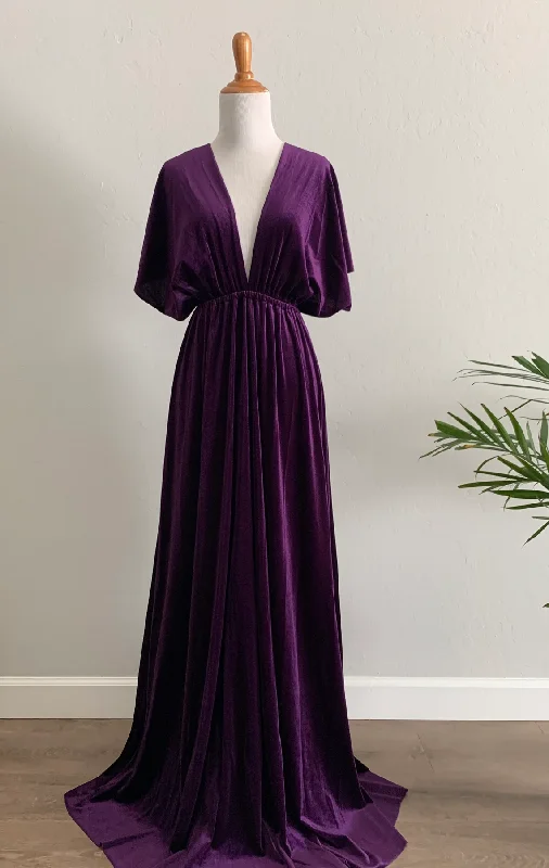 Women's Vintage Garments Wedding party dress  autumn winter velvet long dress wrap dress wrinkle fantastic elegant velvet bridesmaid dress