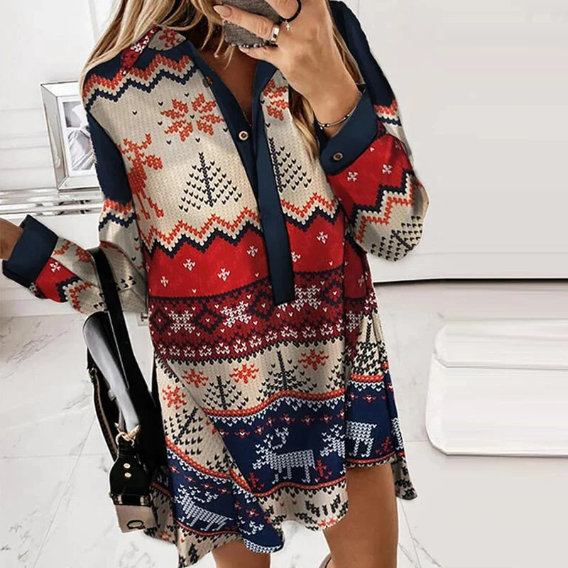 Women's Professional Garments Casual Christmas Shirt Dress