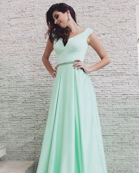 Women's Work Outfit For The Office Light Green Satin Beading Prom Dress Formal Dress,   cg18809