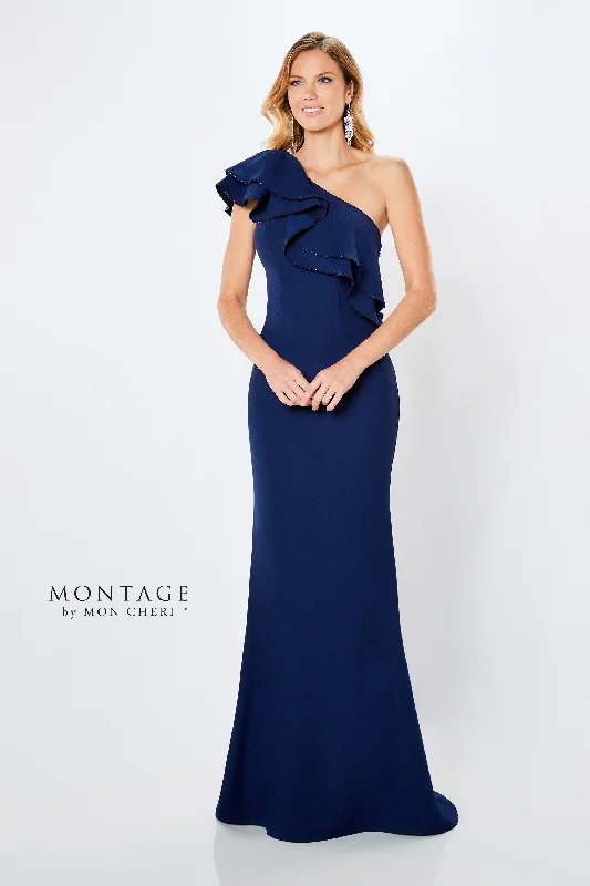 Women's Athletic Outfit Montage 221975 Ruffle One Shoulder Crepe Gown