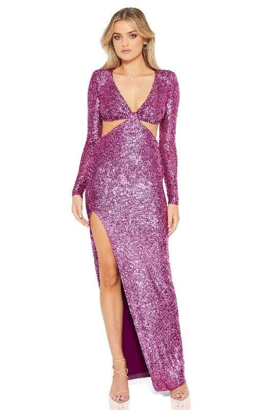 Women's Trendy Casual Outfit Nookie Sequin Jewel Gown - Berry