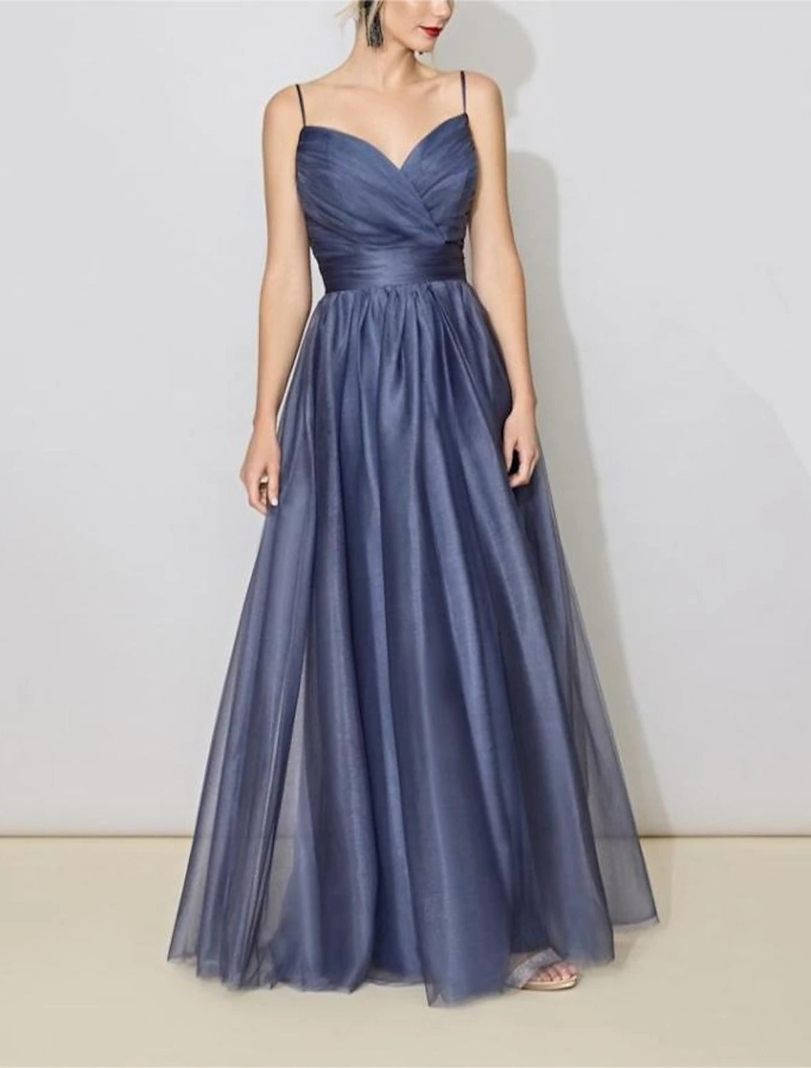 Women's Clothes And Apparel A-Line Bridesmaid Dress V Neck Sleeveless Elegant Floor Length Tulle with Ruching