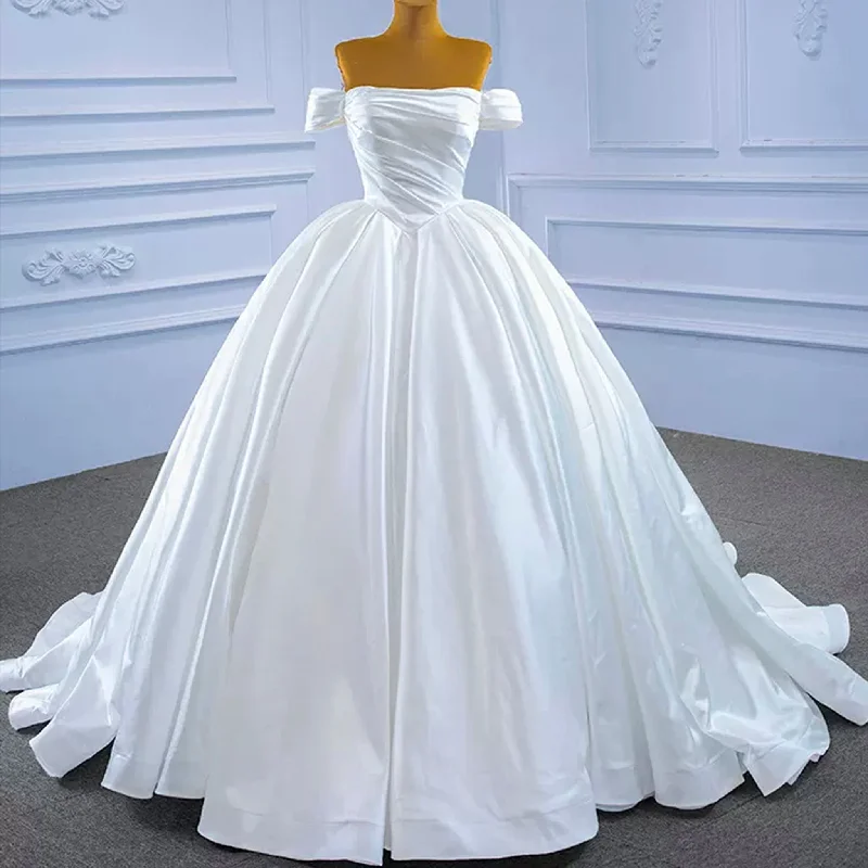 Comfortable Women's Apparel Off Shoulder Satin Wedding Gown Simple Classy Wedding Dress