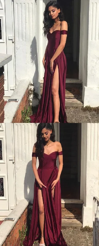 Women's Seasonal Wardrobe Clothing Sexy Off Shoulder Long Satin Evening Formal prom Dresses With Both Slit    cg13509