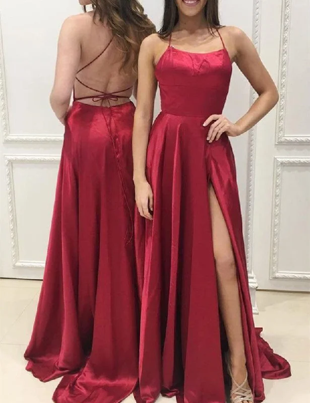 Women's Vintage Clothes Women Side Slit Prom Dresses Long Satin Evening Party Dress YPD175