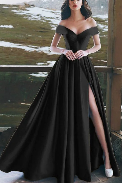 Women's Party Outfit Elegant V-neck Off The Shoulder Long Satin Prom Dresses    cg19286